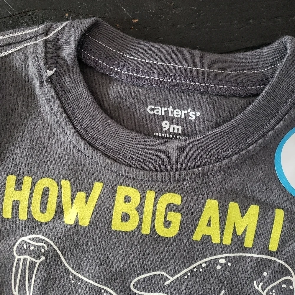 Carter's NWT Baby Boy 9 Months Charcoal Grey Short Sleeve Shirt Glow in Dark Tee